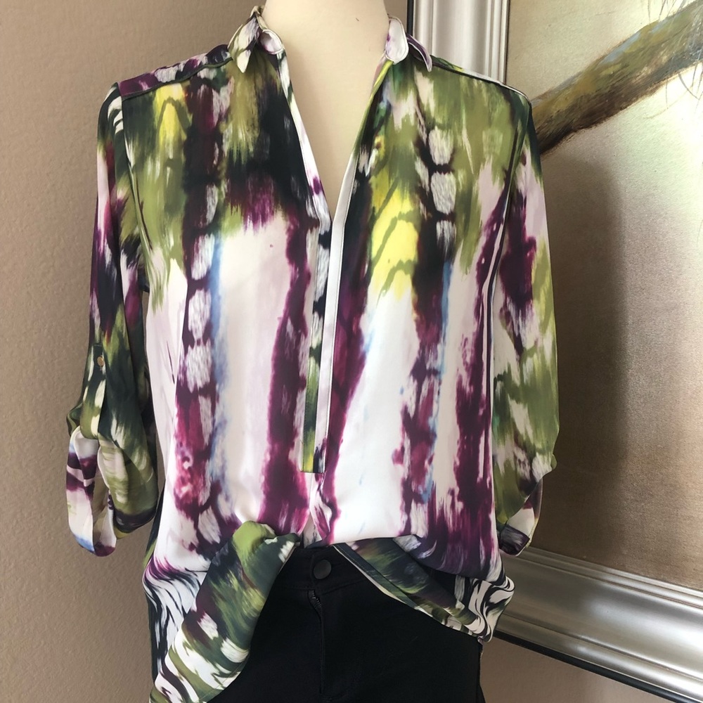 Elegant Tie Die Pull Over Cuffed Sleeve Blouse Top